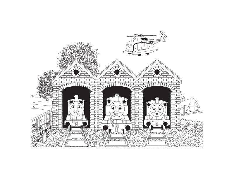 Thomas, Percy en James in de remise